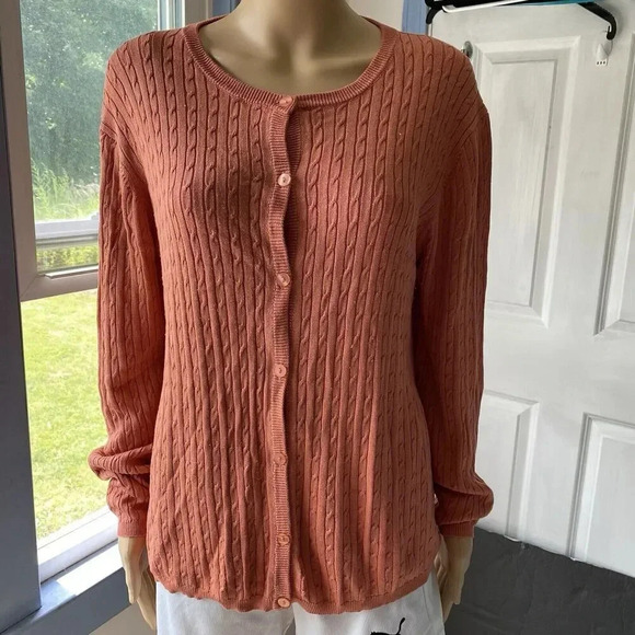 2 Fly Silk women’s L Fisherman Knit long sleeve button Up cardigan sweater Y2K - Picture 7 of 7